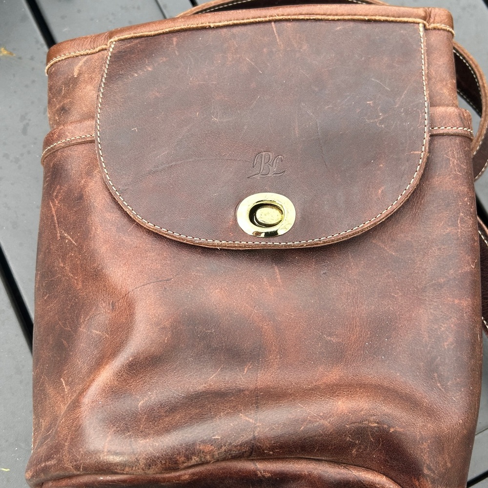 Custom made Brown Leather small backpack with concealed carry compartment